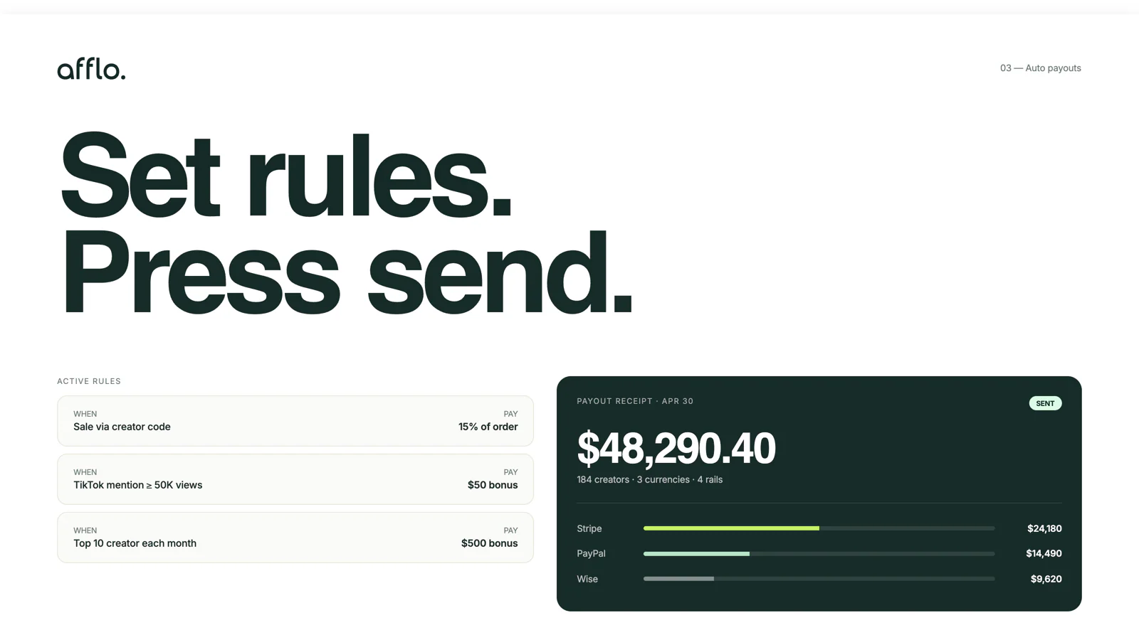Set rules. Press send.